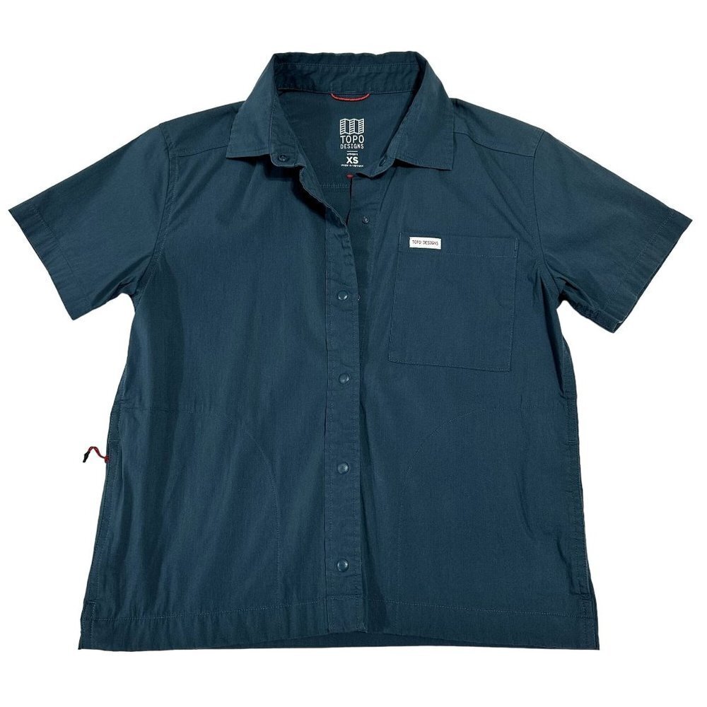 Topo Designs Womens Global Shirt Short Sleeve Snap Button Size XS Dark Teal